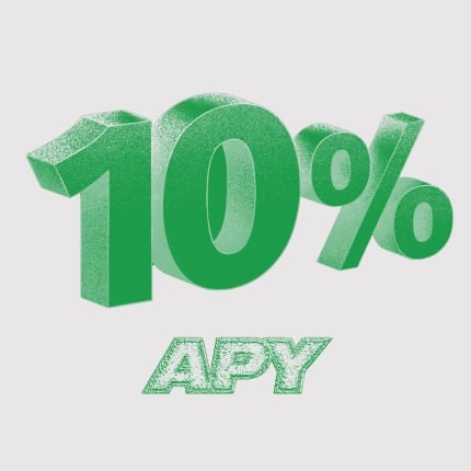 Green artwork reading 10% APY